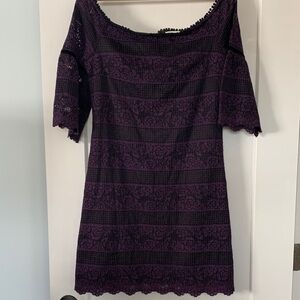 White House Black Market Purple and Black Lace Mini Dress